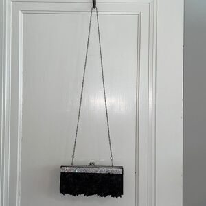 Black satin & silver rhinestones evening crossbody purse